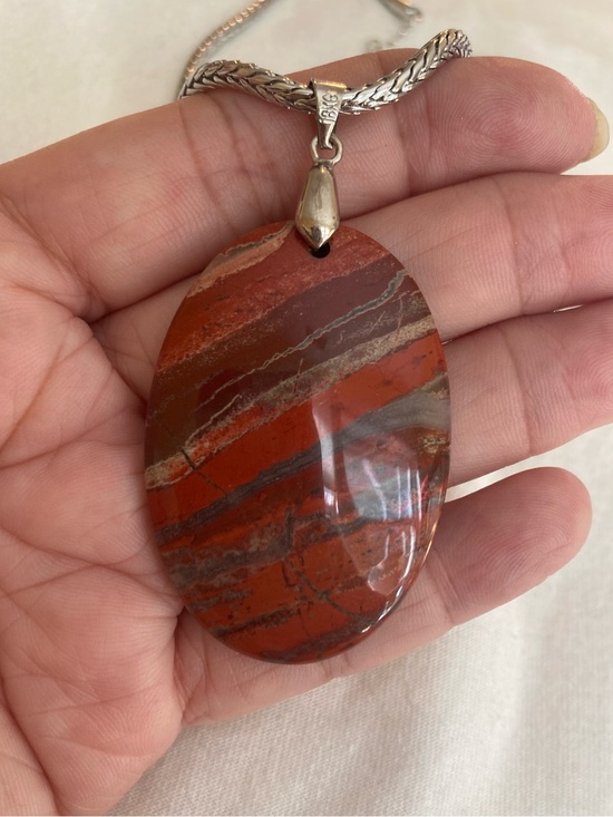 Jewelry - Reddish Brown Agate Natural Stone Pendant Necklace Marked 18KG